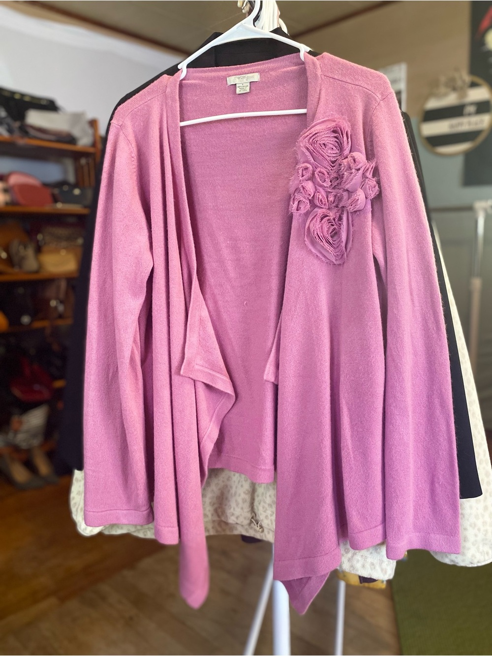 Mercer Street Studio Pink Floral Appliqué Open Cardigan - Picture 1 of 4